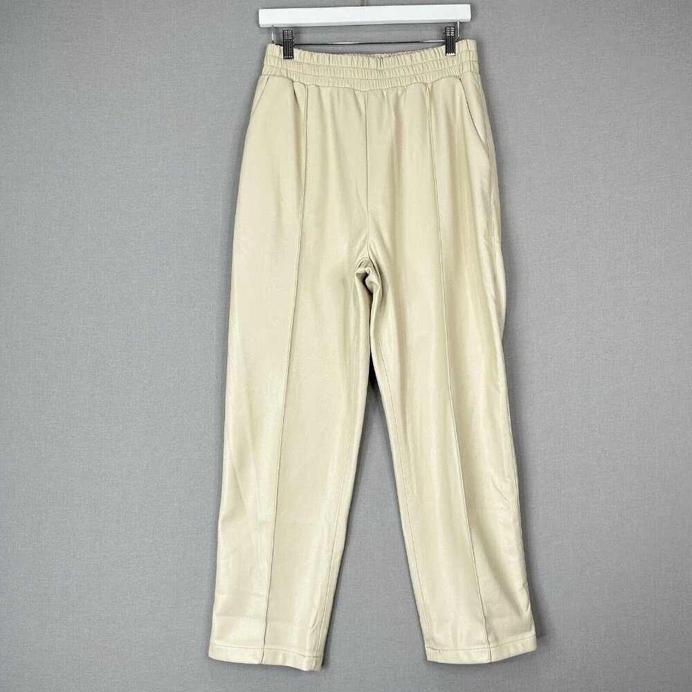 Jakke Womens Pants 6 Beige Vegan Faux Leather Buttery Pull On Minimalist Basic